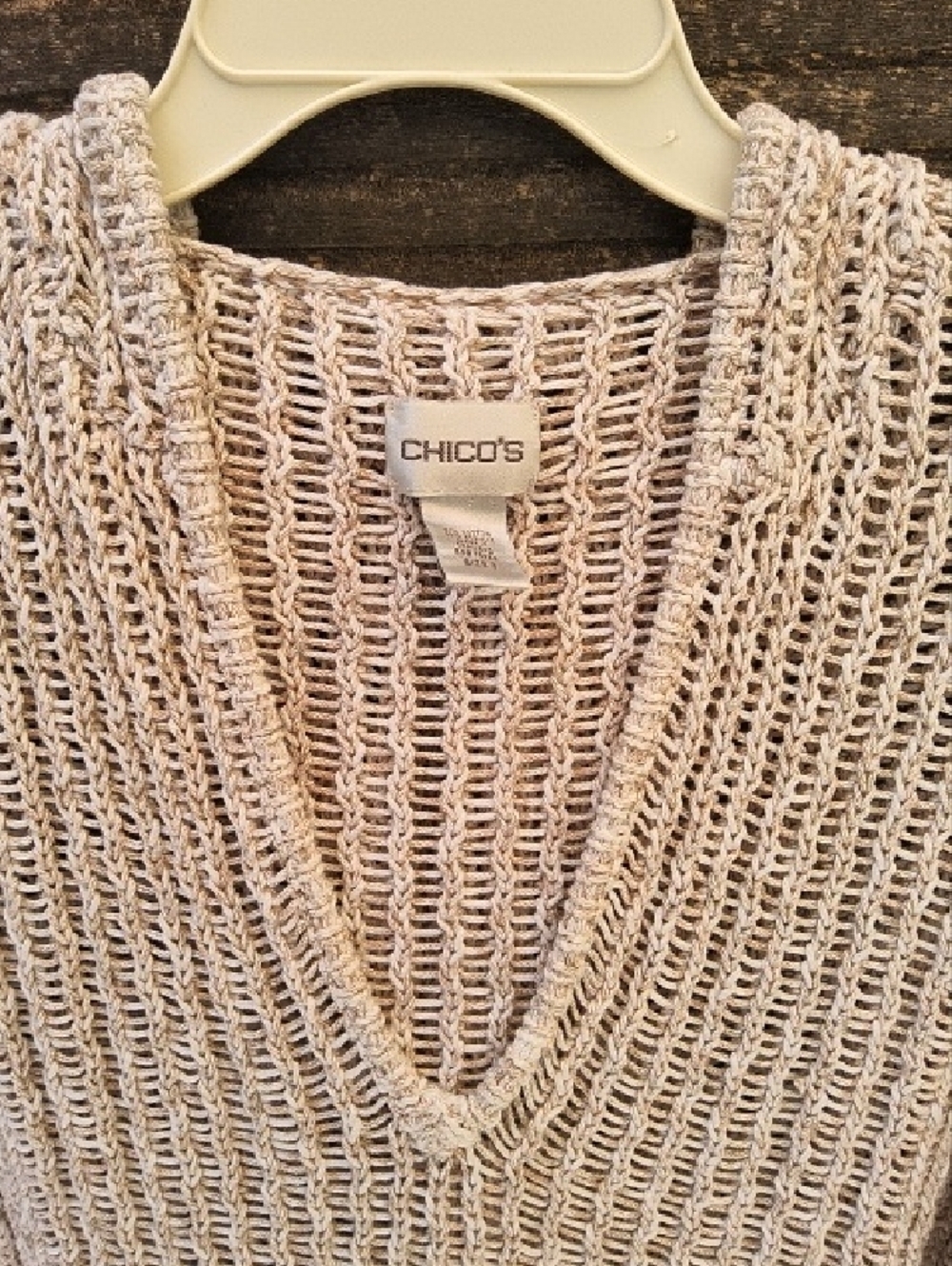 Chico's Open-Weave V-Neck Sweater in Light Beige Size XL - Picture 3 of 9